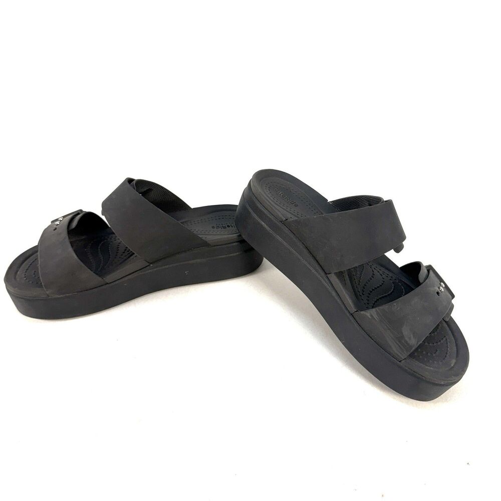 Crocs Brooklyn Sandals Black Straps Low Wedge Platform Comfort 207431 Women's 9